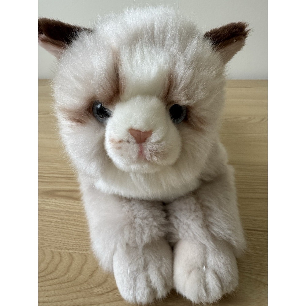 Realistic Blue Eyed Persian Cat Plush Fluffy Kitten Stuffed Animal Toy